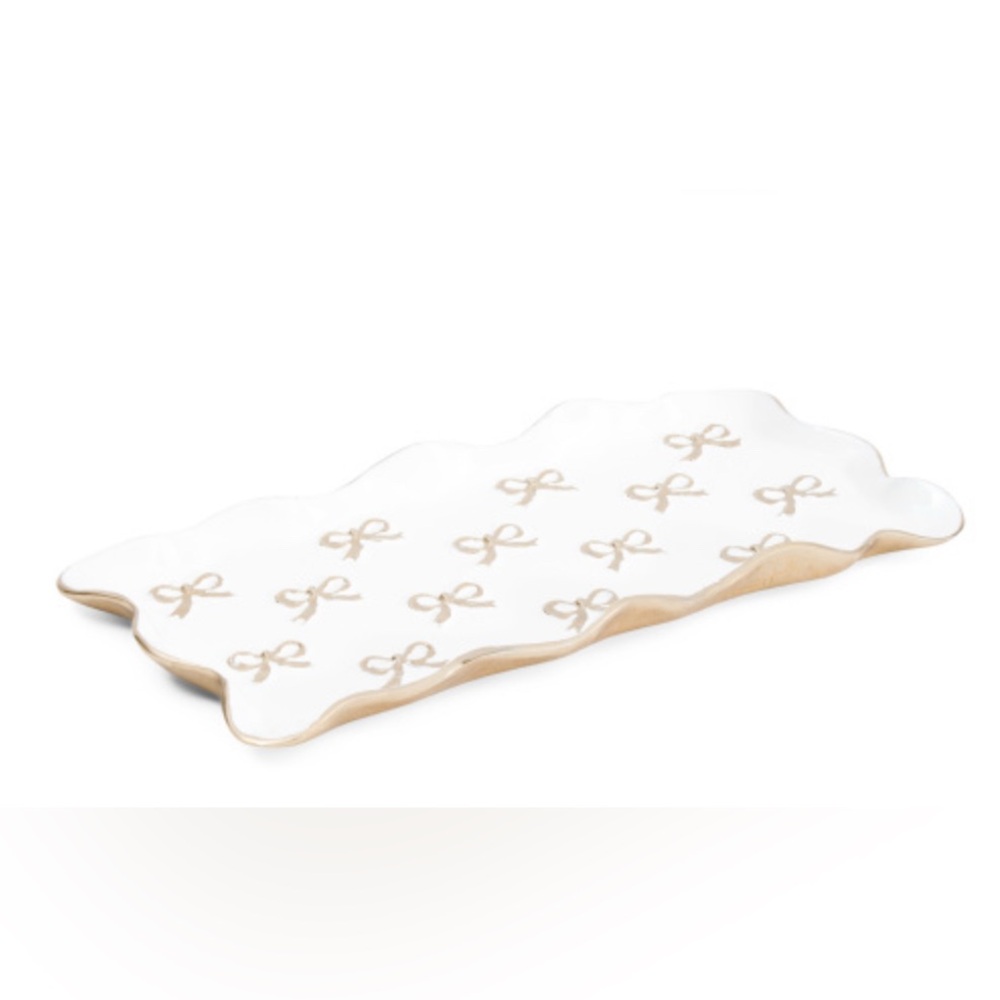 16x7.5 Rectangular Enameled Bow Serving Tray